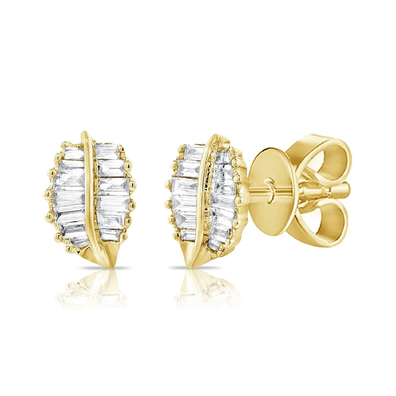 Stud Earrings with Leaf Motifs -Joelle Collection Baguette Diamond Leaf 1/3 ct. t.w. Stud Earrings 14K Gold