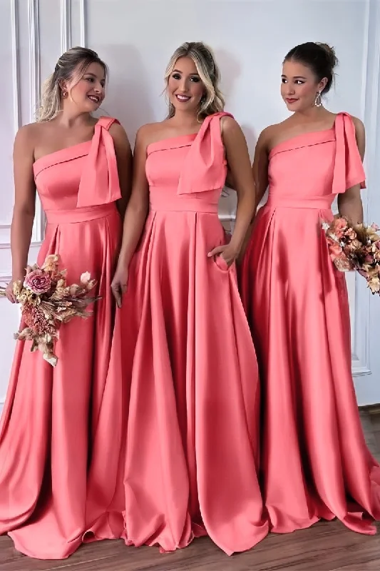 Flared Dresses for Retro -Sleeveless floral print dress for picnics-A-Line Pink Bridesmaid Dress with Bowknot and Pockets CB0807