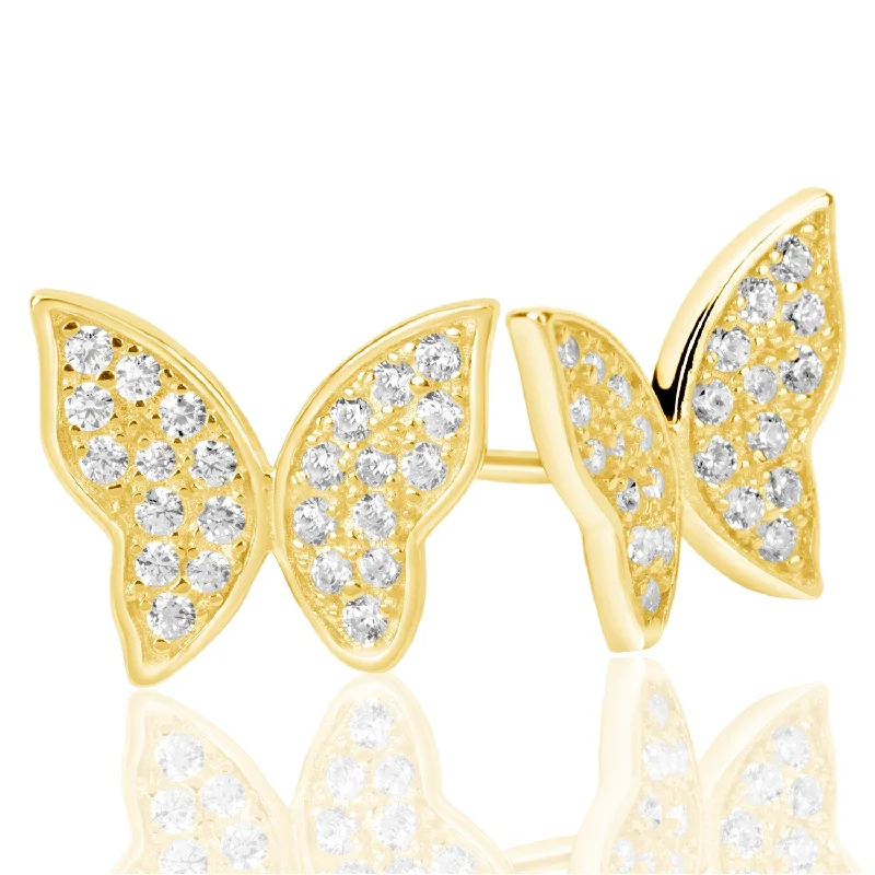 Drop Earrings for Fitness Activities -Suzy Levian Yellow Sterling Silver Pave Cubic Zirconia Butterfly Earrings