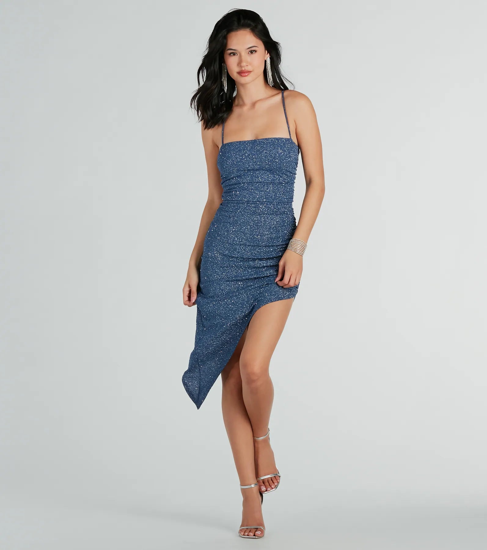 Low-waisted Dresses for Relaxed -Tight-fitting midi dress for a sexy vibe-Gorgeous Showstopper Glitter Lace-Up Midi Dress