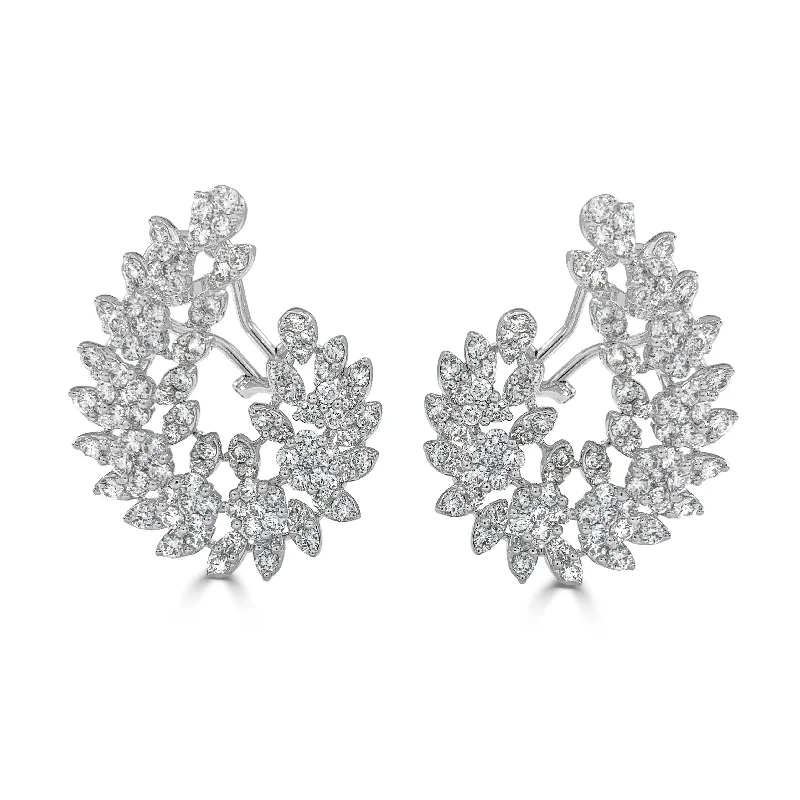 Drop Earrings for School Uniform -Joelle Collection Diamond Flower Cluster Earrings 18K White Gold 8.90 CT TDW