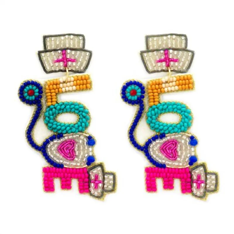 Gemstone and Diamond Drop Earrings for Opulence -Women's Nurse Love Seed Bead Earrings In Pink Multi