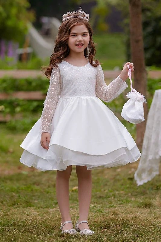 Fashionable Dresses for Style -Embellished dress for a luxurious night out-A-Line Scoop Neck Long Sleeve Knee Length Lace/Satin Flower Girl Dresses 709360205661