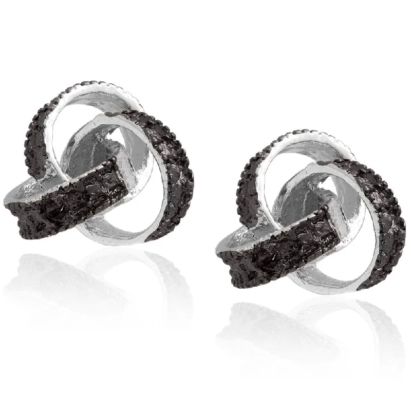 Stud Earrings for Gym Workout -Finesque Sterling Silver Black Diamond Accent Love Knot Stud Earrings