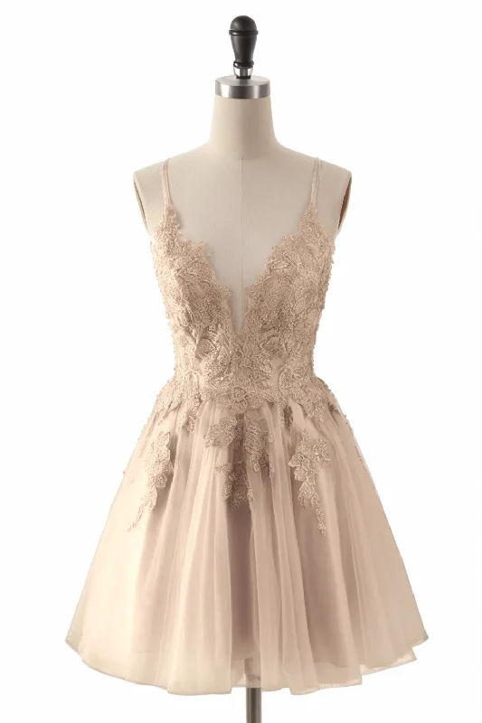 Strapless Dresses for Glamorous -High-low hem dress for a trendy look-A-Line Short-Mini Tulle Homecoming Dresses CS0506