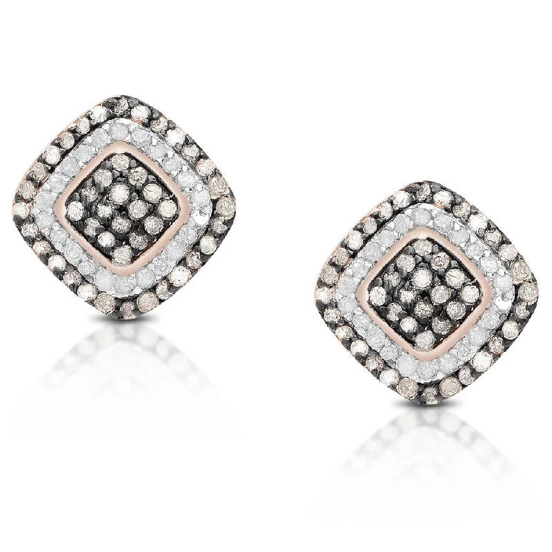 Pearl Stud Earrings for Elegance -Finesque 1/3ct TDW Brown and White Fashion Diamond Stud Earrings