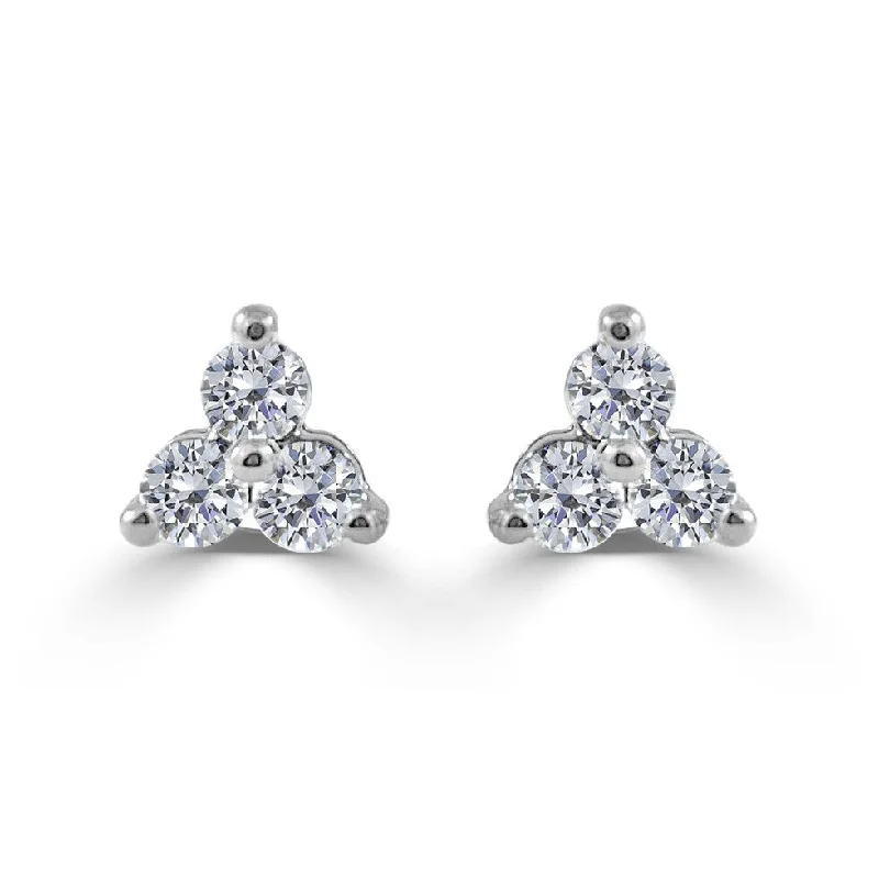 Drop Earrings for Mother's Day -Joelle Collection Diamond Earrings - 3-Stone Cluster Earrings 14K White Gold Beautiful Gift