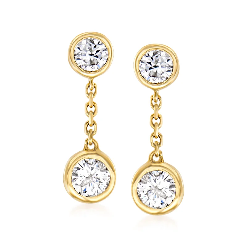 Drop Earrings for Gym Workout -Ross-Simons Bezel-Set Diamond Drop Earrings in 14kt Yellow Gold