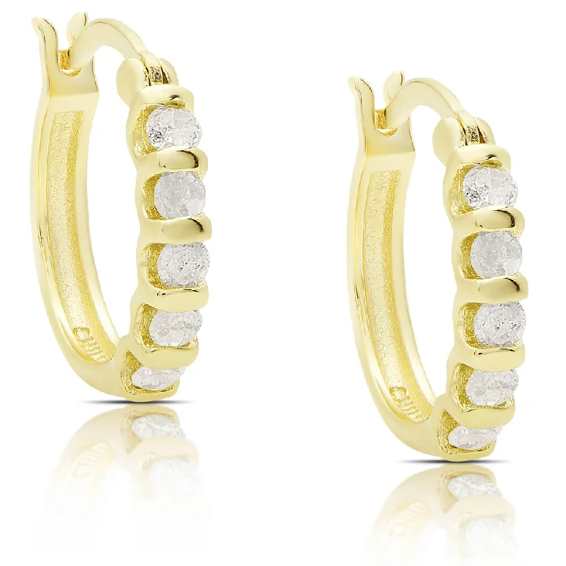 Drop Earrings with Textured Surface -Finesque Gold Over Silver or Sterling Silver 3/4ct TDW Diamond Hoop Earrings