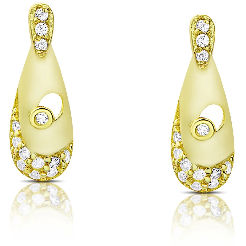 Stud Earrings with Floral Motifs -Dolce Giavonna Gold Over Silver or Sterling Silver Cubic Zirconia Stud Earrings