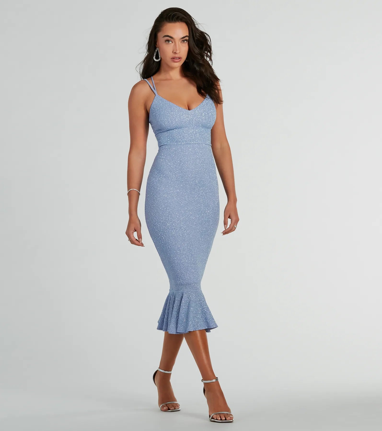 Maxi Dresses for Elegant Style -Sexy bodycon dress for clubbing nights-Marlee Lace-Up Mermaid Glitter Midi Formal Dress