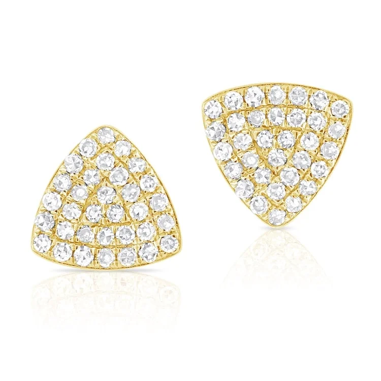 Stud Earrings with Crown Designs -Joelle Collection Pave Diamond Triangle Stud Earrings 14K Gold - Gift