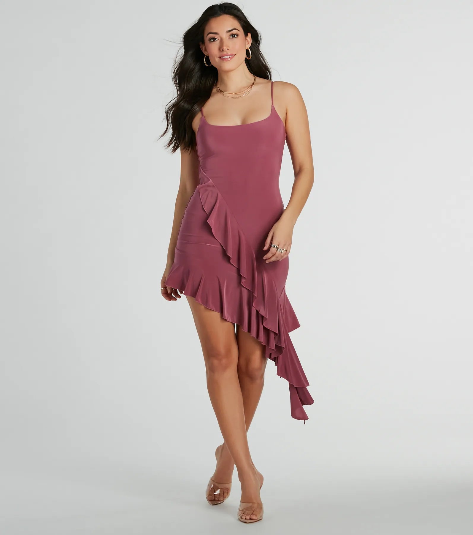 Christmas Dresses for Holiday -Maxi dress with a cinched waist for a chic silhouette-Charmed Persona Scoop Neck Ruffled Mini Dress