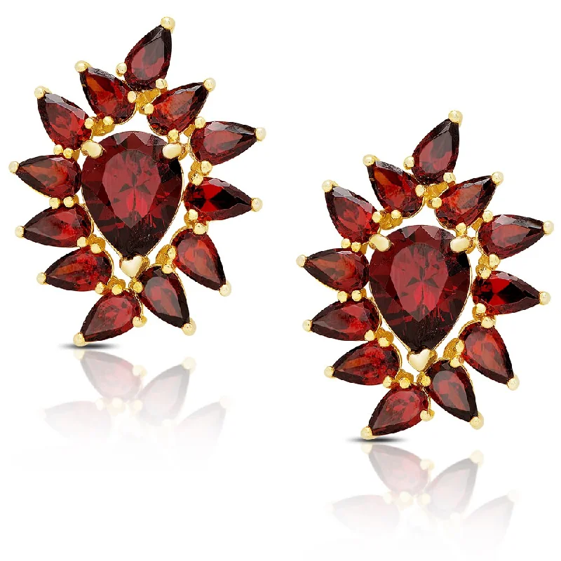 Stud Earrings with Vine Designs -Dolce Giavonna Gold Over Silver Simulated Garnet Flower Design Stud Earrings