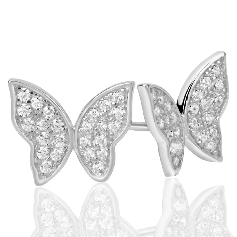 Drop Earrings with Keyhole Designs -Suzy Levian Sterling Silver Pave Cubic Zirconia Butterfly Earrings