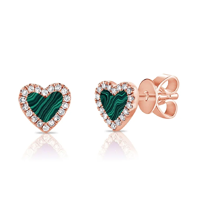 Star Shaped Stud Earrings for Charm -Joelle Collection Heart Shaped Stud Earrings Green Malachite & Diamonds 14K Gold