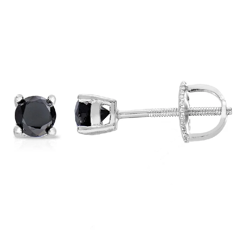 Stud Earrings with Abstract Designs -Finesque Sterling Silver 1 to 3ct TDW Black Diamond Stud Earrings