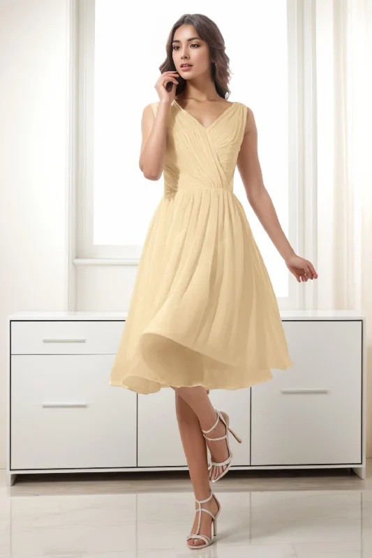 Resort Dresses for Vacation -Cute spaghetti strap dress for casual days-A-Line Tea Length Chiffon Homecoming Dresses CS0528