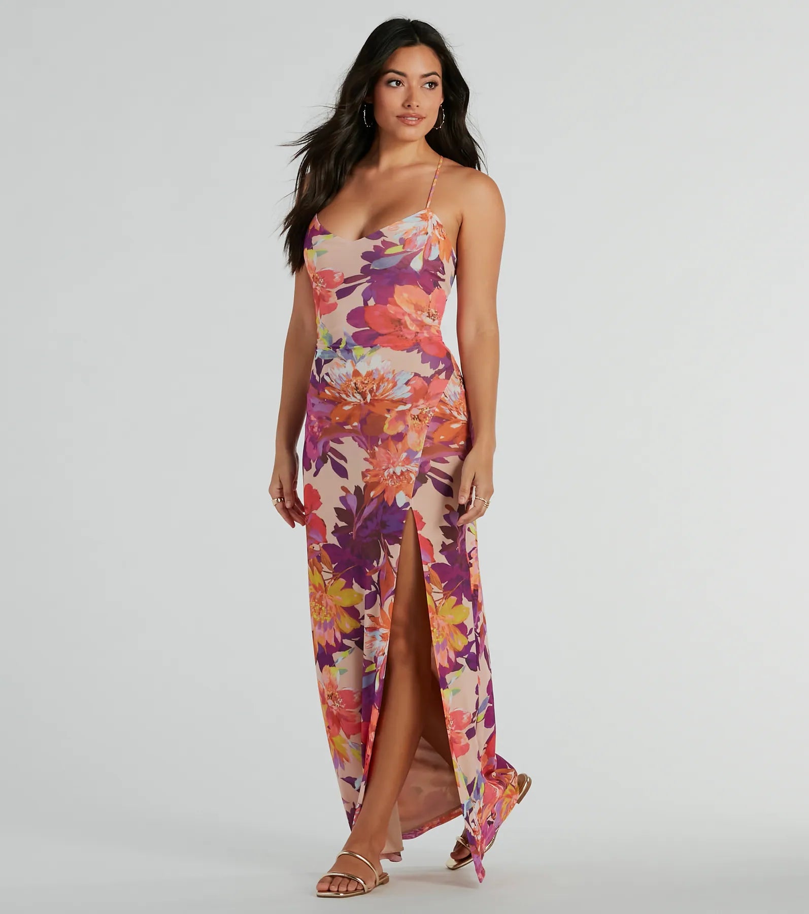 Party Dresses for Celebration -Simple gray dress for an understated look-Paradise Babe Lace Up Tropical Floral Maxi Dress