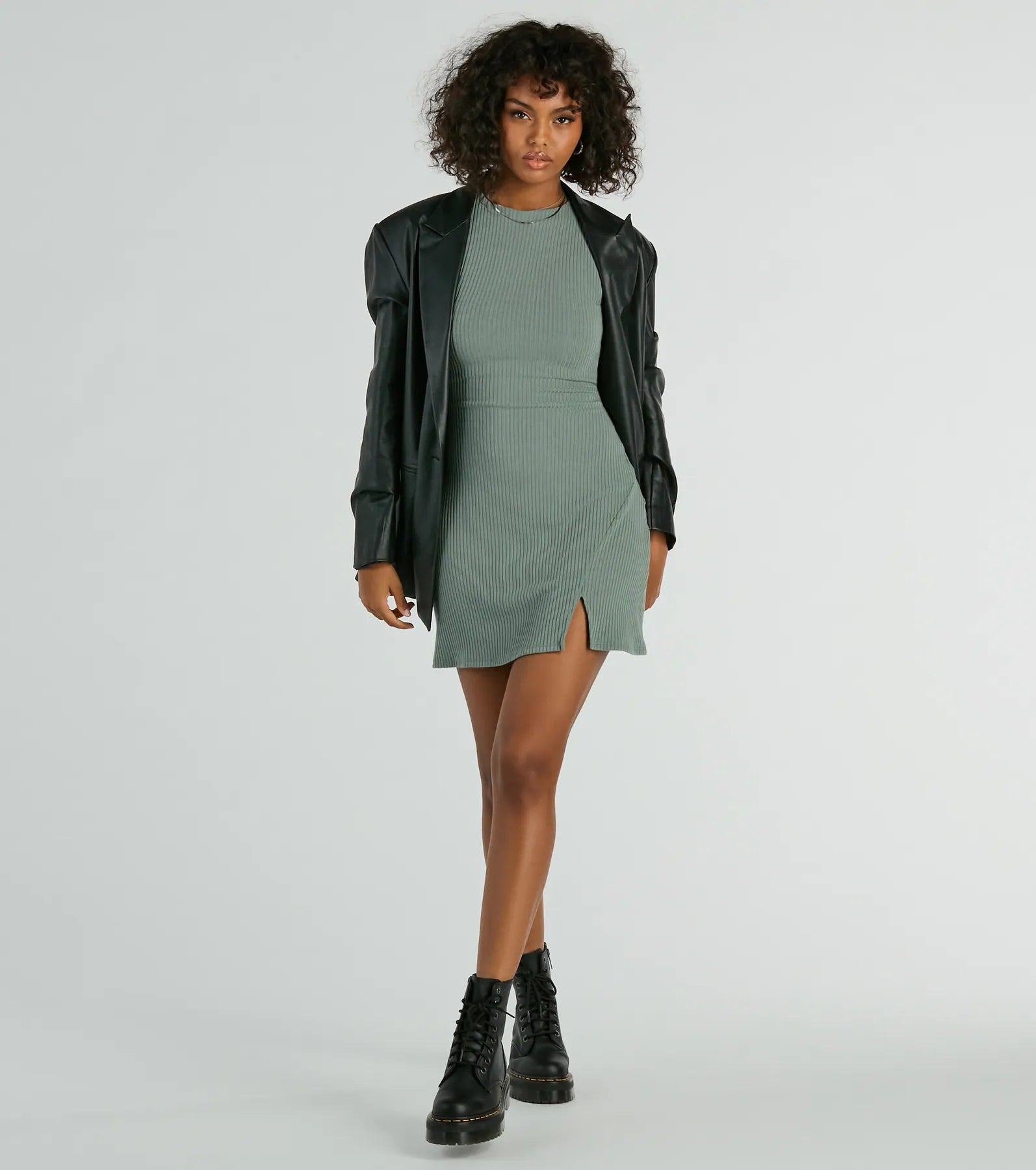 Wool Dresses for Warmth -Green wrap dress for a sophisticated look-Note To Self Ribbed Knit A-Line Mini Dress