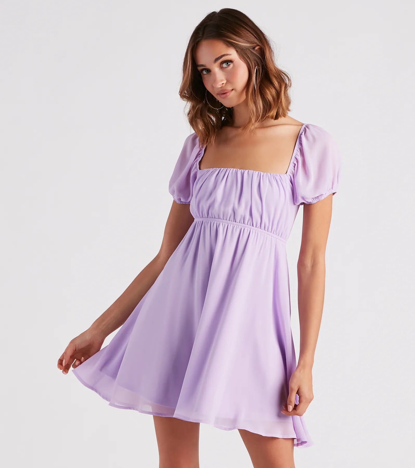 Ruffled Dresses for Girly -Casual cotton dress for beach days-Spring Forward Chiffon Puff Sleeve Skater Dress