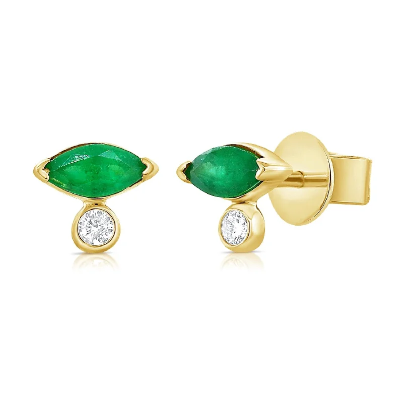 Stud Earrings for Formal Attire -Joelle Collection Emerald Marquis Shape & Diamond Stud Earrings 14K Gold