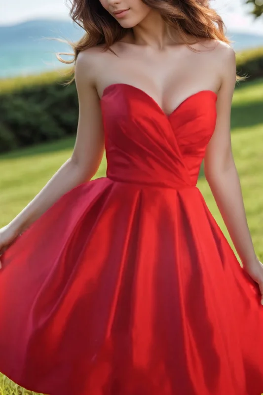 Vintage Dresses for Nostalgia -Evening gown with a deep V-neck for glam-A-Line Knee Length Satin Homecoming Dresses CS0518