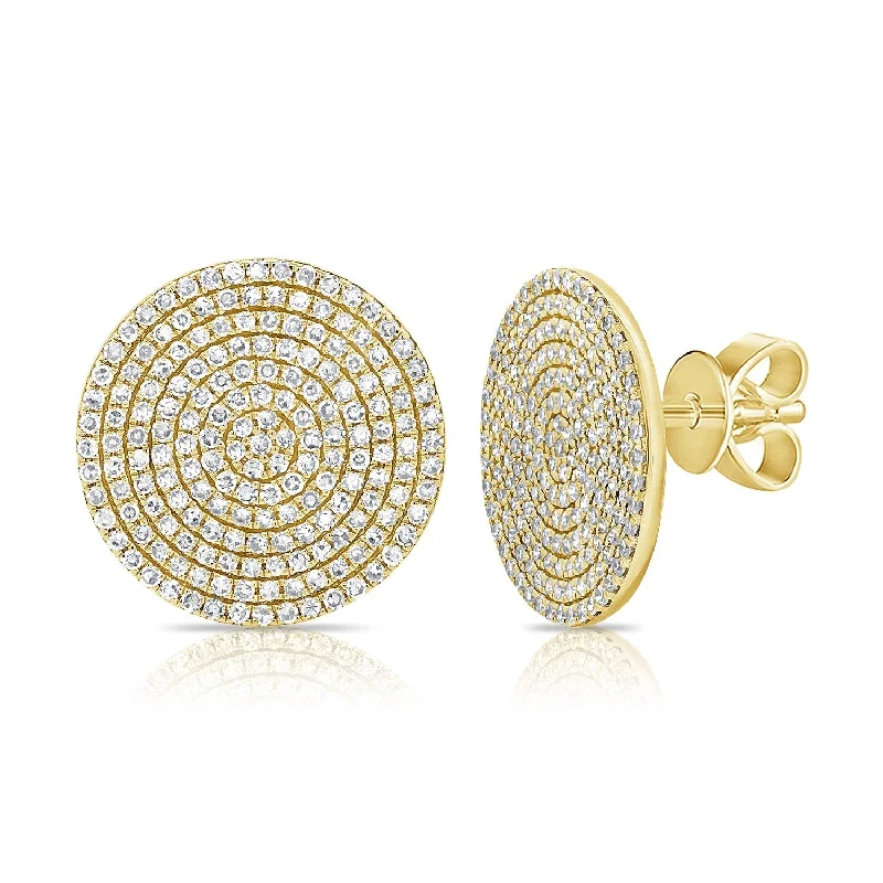 Stud Earrings with Symbolic Elements -Joelle Collection Diamond Pave Disc Stud Earrings 1 1/5 Cttw. 14K Gold