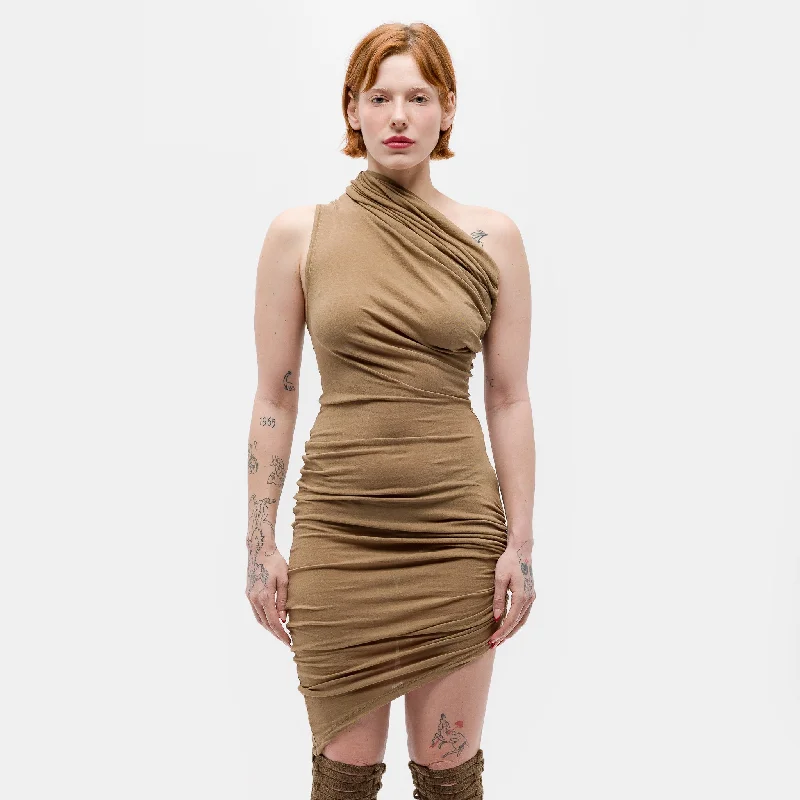 Nylon Dresses for Stretchable -Layered tulle dress for a fairy tale look-Mini Pillar Dress in Tan