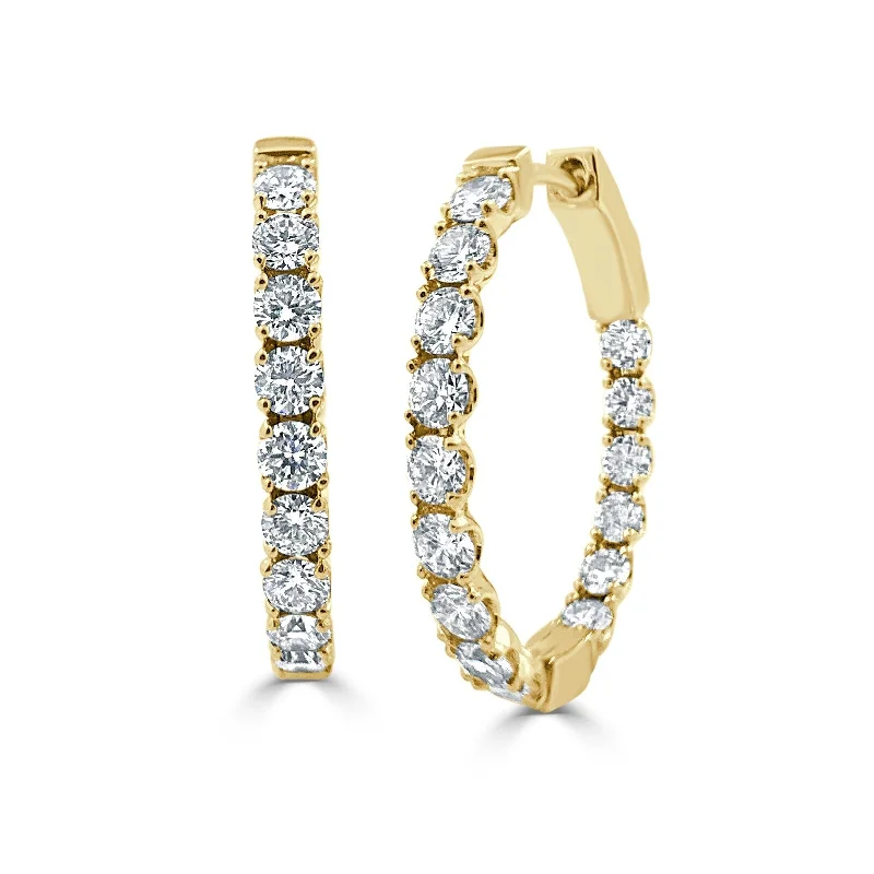 Drop Earrings for Concert Look -Joelle Collection Diamond Oval Hoop Earrings 1" Inch 1.91 CT TDW 14K Yellow Gold