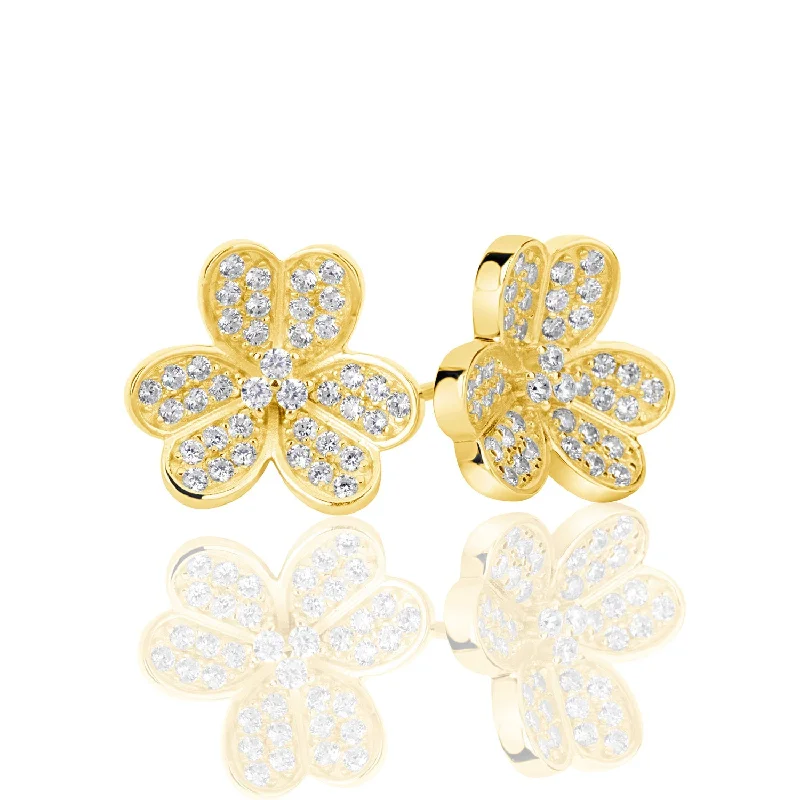 Drop Earrings with Star Motifs -Suzy Levian Yellow Sterling Silver Cubic Zirconia 3-Flower Petal Earrings