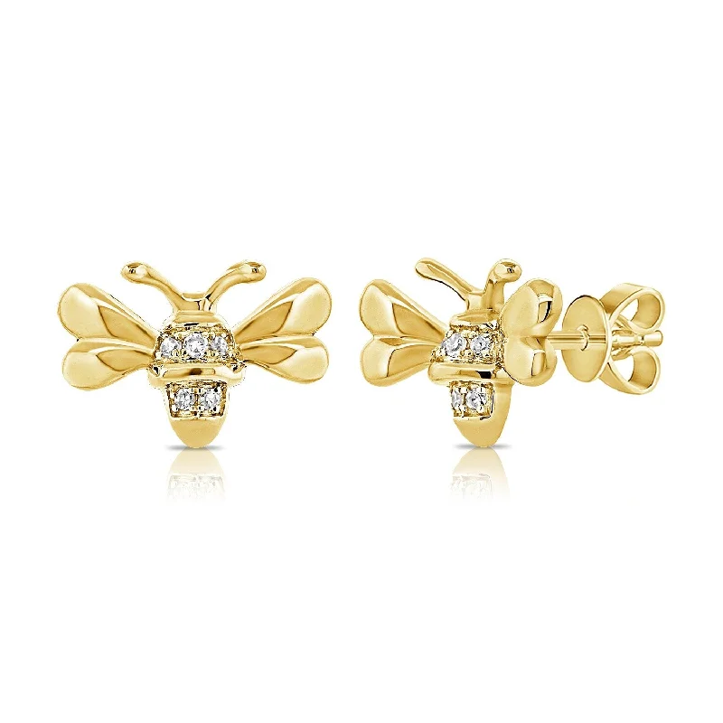 Stud Earrings with Star Motifs -Joelle Collection Diamond Bumble Bee Stud Earrings 14K Gold