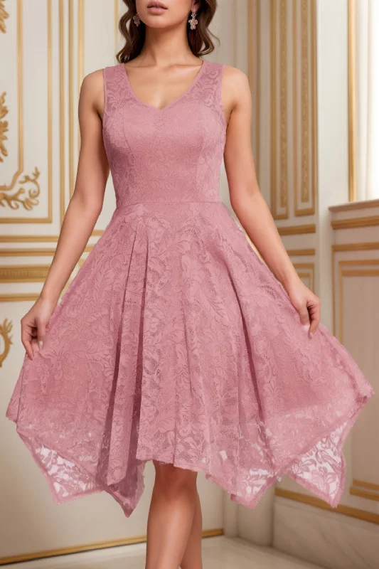 Studded Dresses for Statement -Simple sleeveless dress for daytime events-A-Line Tea Length Silk-Like Graduation Dresses CS0558