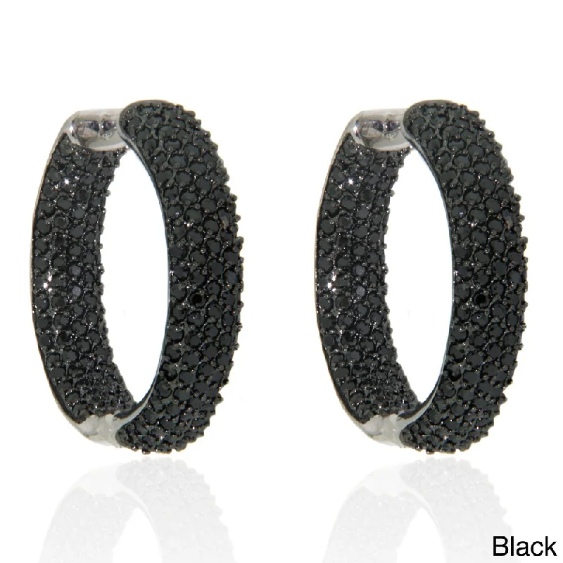 Drop Earrings with Leaf Motifs -Dolce Giavonna Silverplated Black or White Cubic Zirconia 31mm Inside-out Hoop Earrings