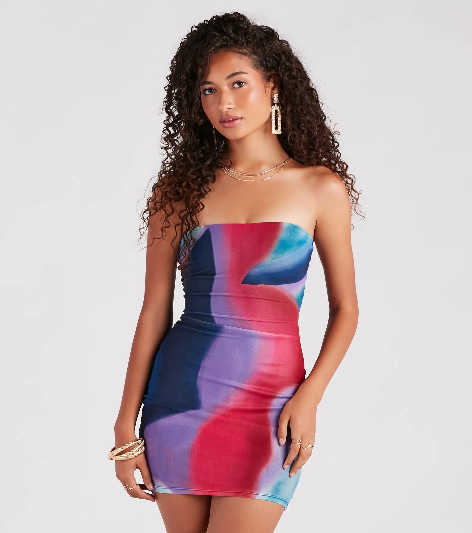 Fashionable Dresses for Style -Embellished dress for a luxurious night out-Colorful Style Strapless Abstract Mini Dress