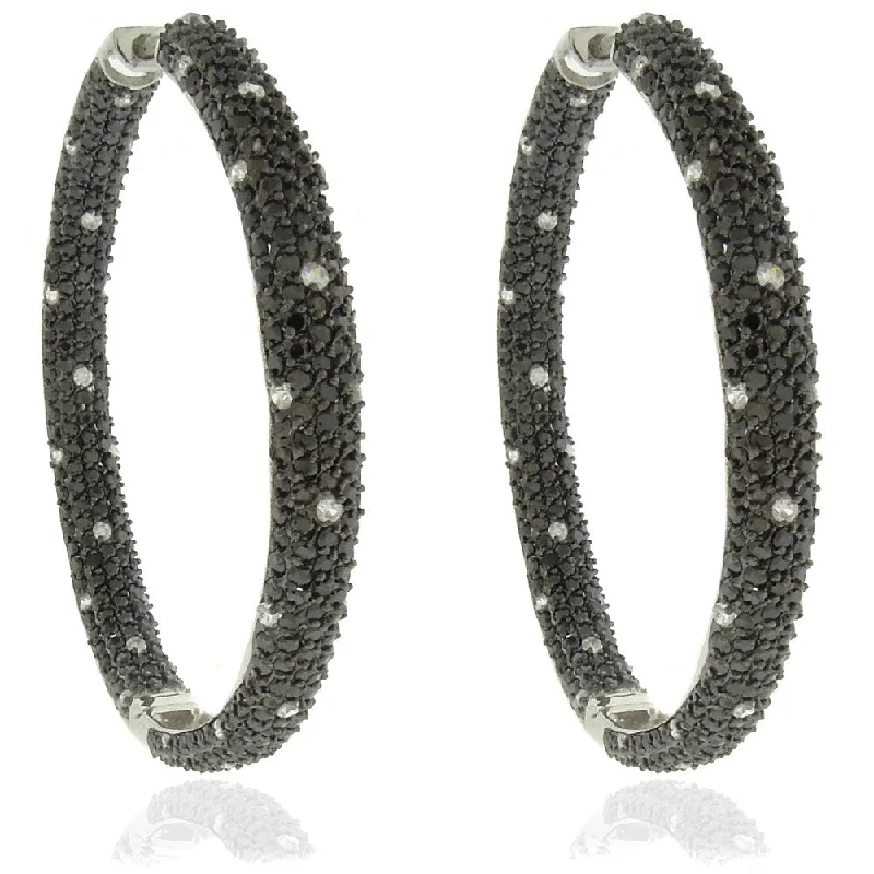 Drop Earrings for Graduation Day -Dolce Giavonna Silverplated Cubic Zirconia Black and White Dotted Hoop Earrings