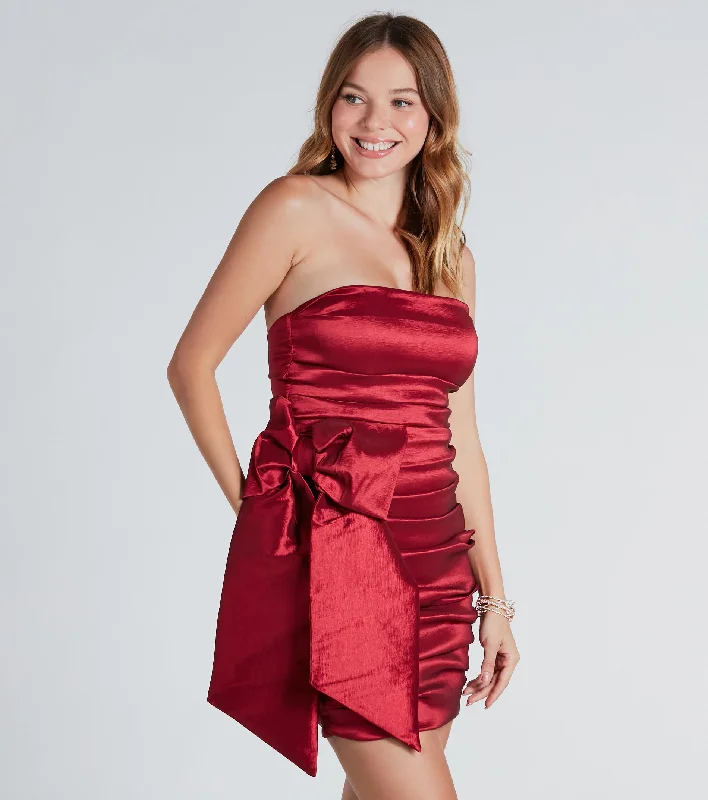 Prom Dresses for School Dance -Affordable cocktail dress for parties-Lindsay Taffeta Strapless Bow Mini Dress