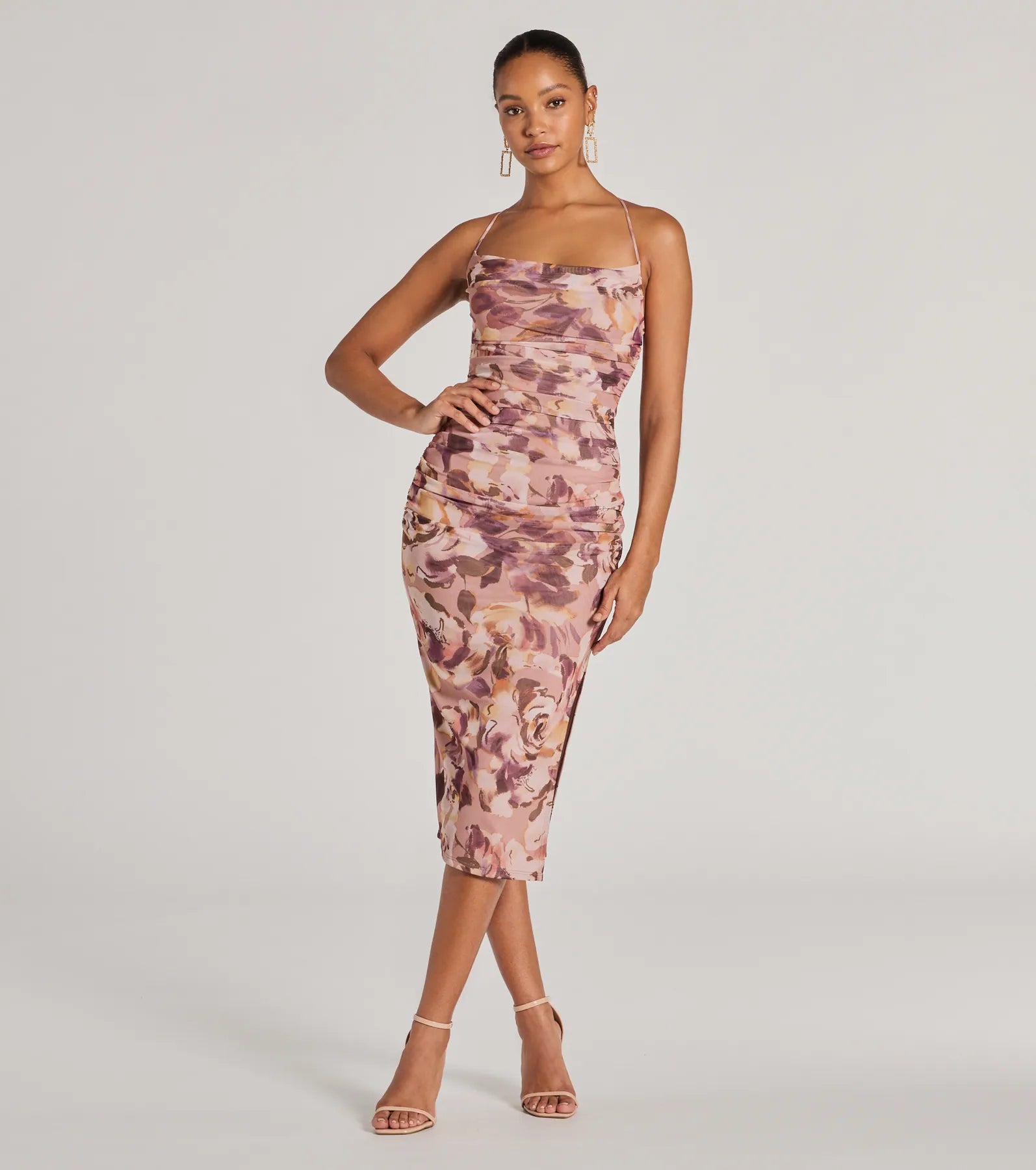 Valentine's Day Dresses for Romance -Color-blocked dress for a modern style-Floral Energy Lace-Up Bodycon Slit Midi Dress