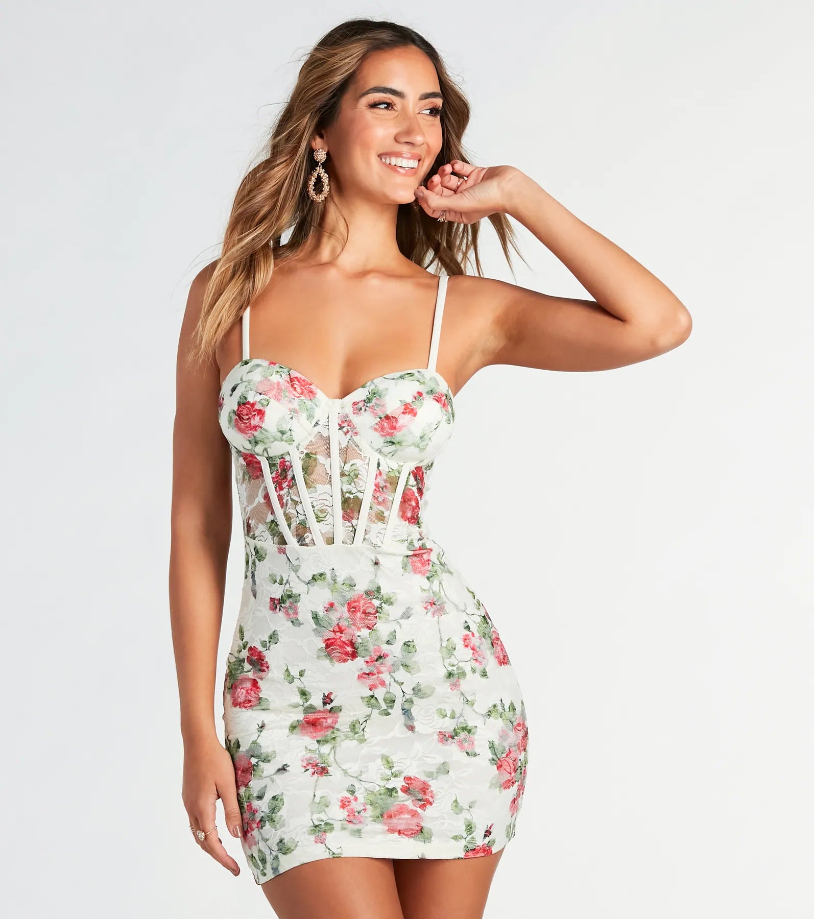 Spandex Dresses for Flexible -Sleeveless sundress for outdoor activities-Simply Irresistible Floral Lace Corset Mini Dress