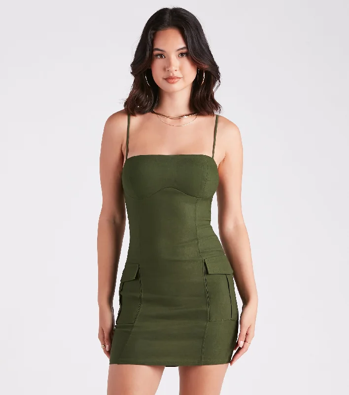 A-line Dresses for Flattering -Cute T-shirt dress for casual weekends-Sergeant Of Style Cargo Pocket Mini Dress