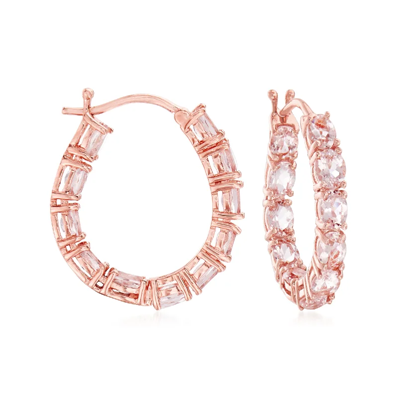 Beaded Drop Earrings for Party -Ross-Simons Morganite Inside-Outside Oval Hoop Earrings in 18kt Rose Gold Over Sterling