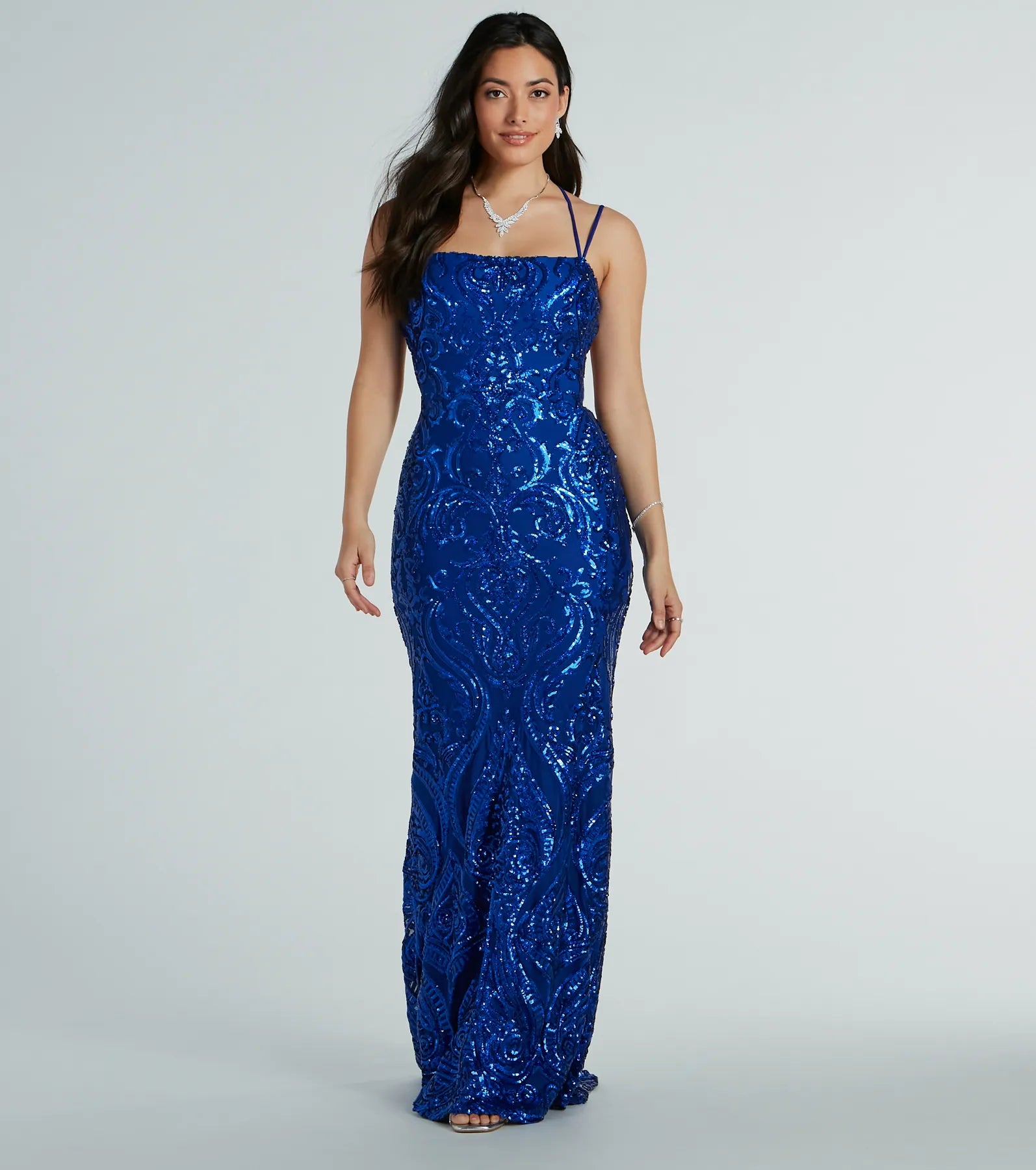 Sleeveless Dresses for Coolness -Tea-length dress for a formal gathering-Delaney Lace-Up Mermaid Sequin Formal Dress