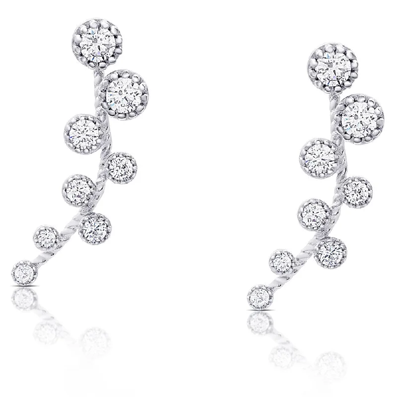 Drop Earrings for Wedding Ceremony -Samantha Stone Sterling Silver Graduated Cubic Zirconia Crawler Earrings