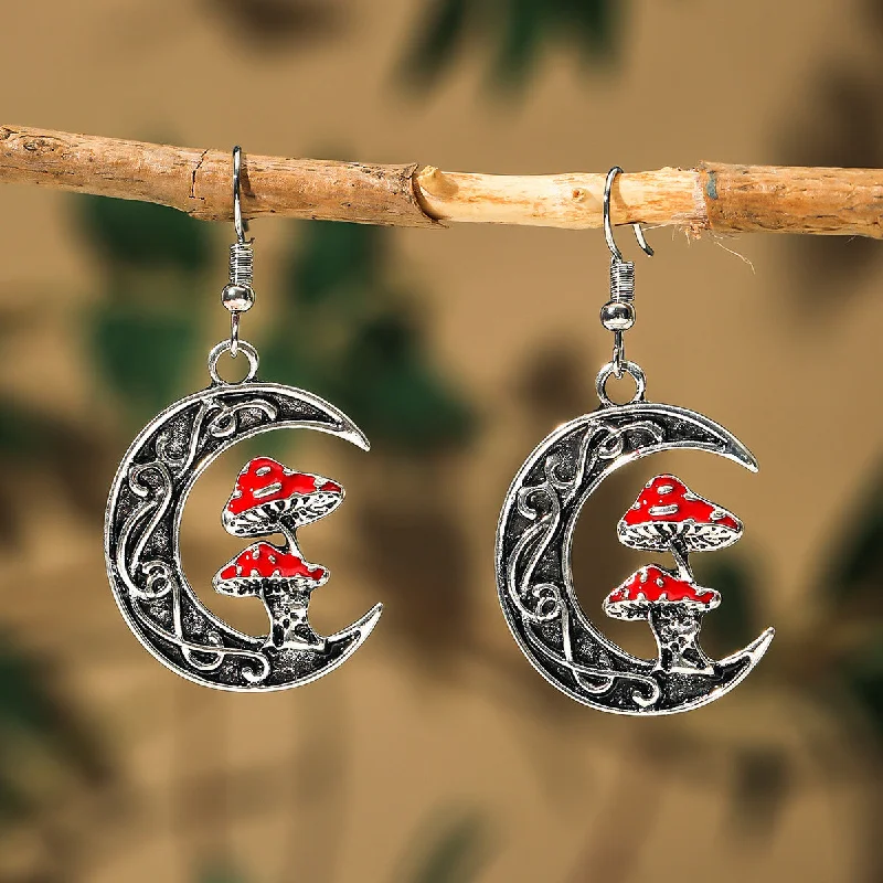 Rhinestone Drop Earrings for Sparkle -Wholesale Stylish and Simple Moon Red Mushroom Earrings