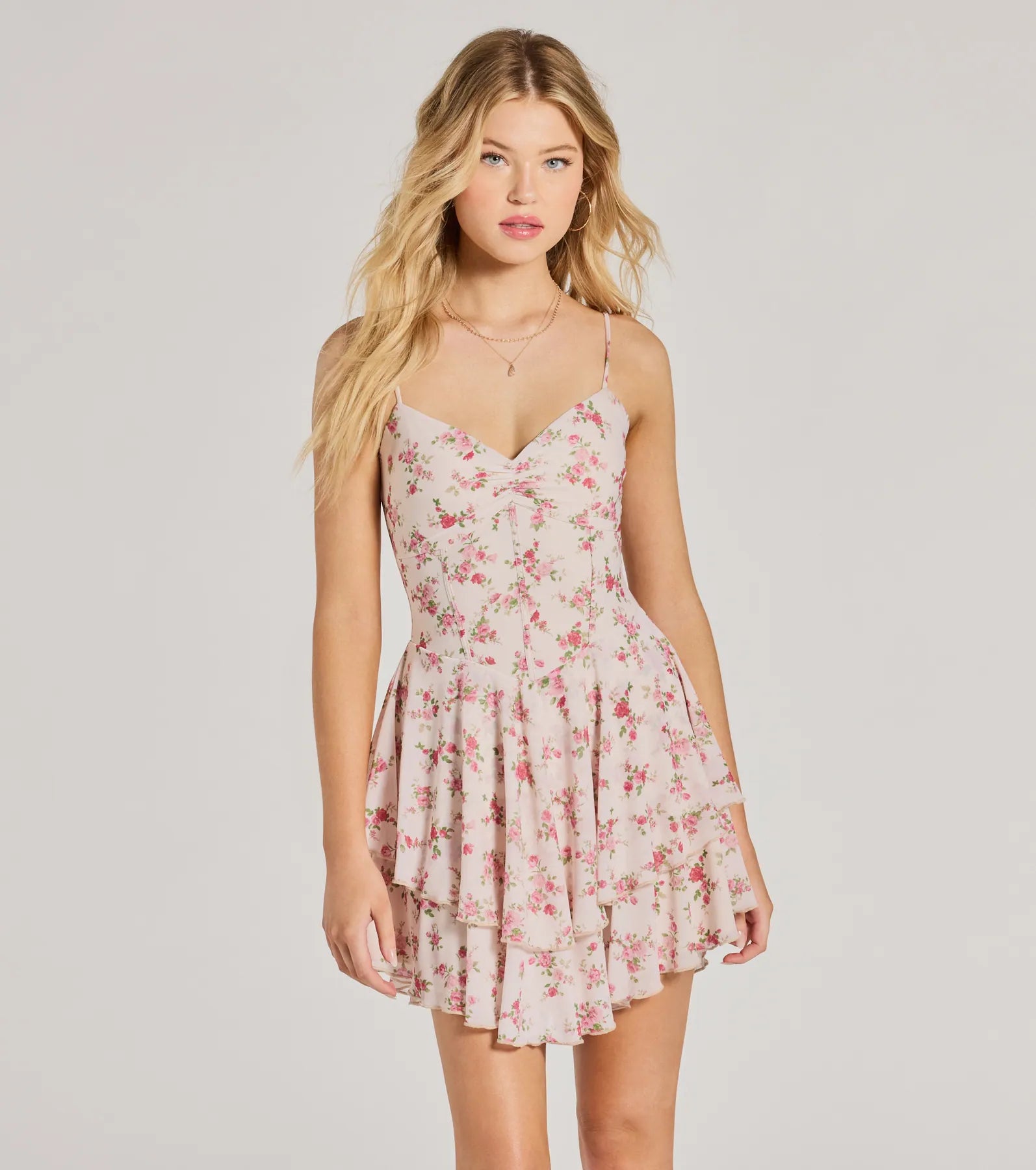 Work Dresses for Professional -Boho chic dress for a relaxed vibe-True Love In Floral V-Neck Corset Skater Dress