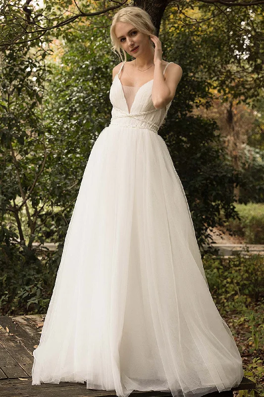 A-line Dresses for Flattering -Cute T-shirt dress for casual weekends-A-Line Sweep-Brush Train Tulle Wedding Dress CW3024