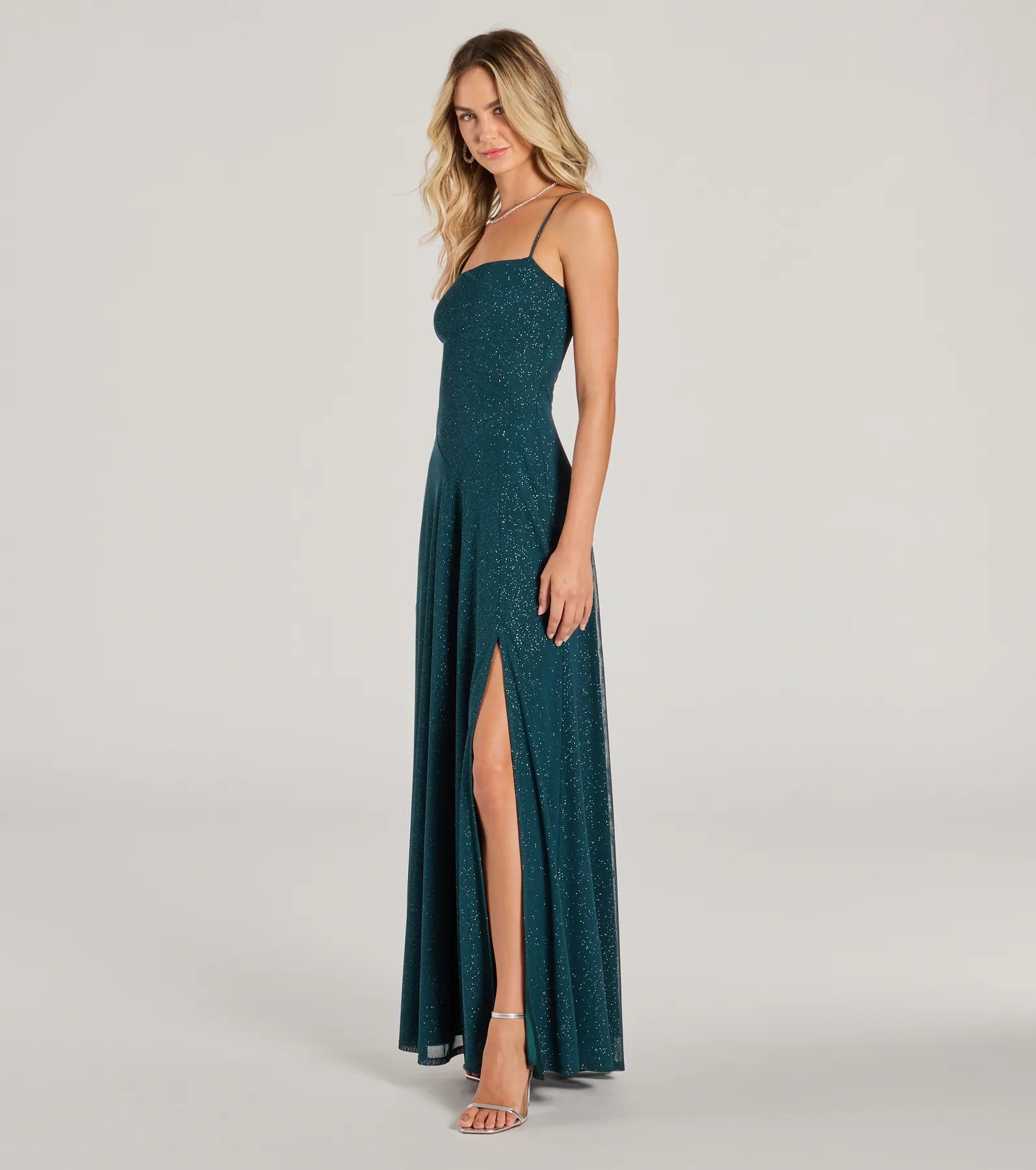 Maxi Dresses for Elegant Style -Sexy bodycon dress for clubbing nights-Maizie Sleeveless Slit A-Line Glitter Formal Dress