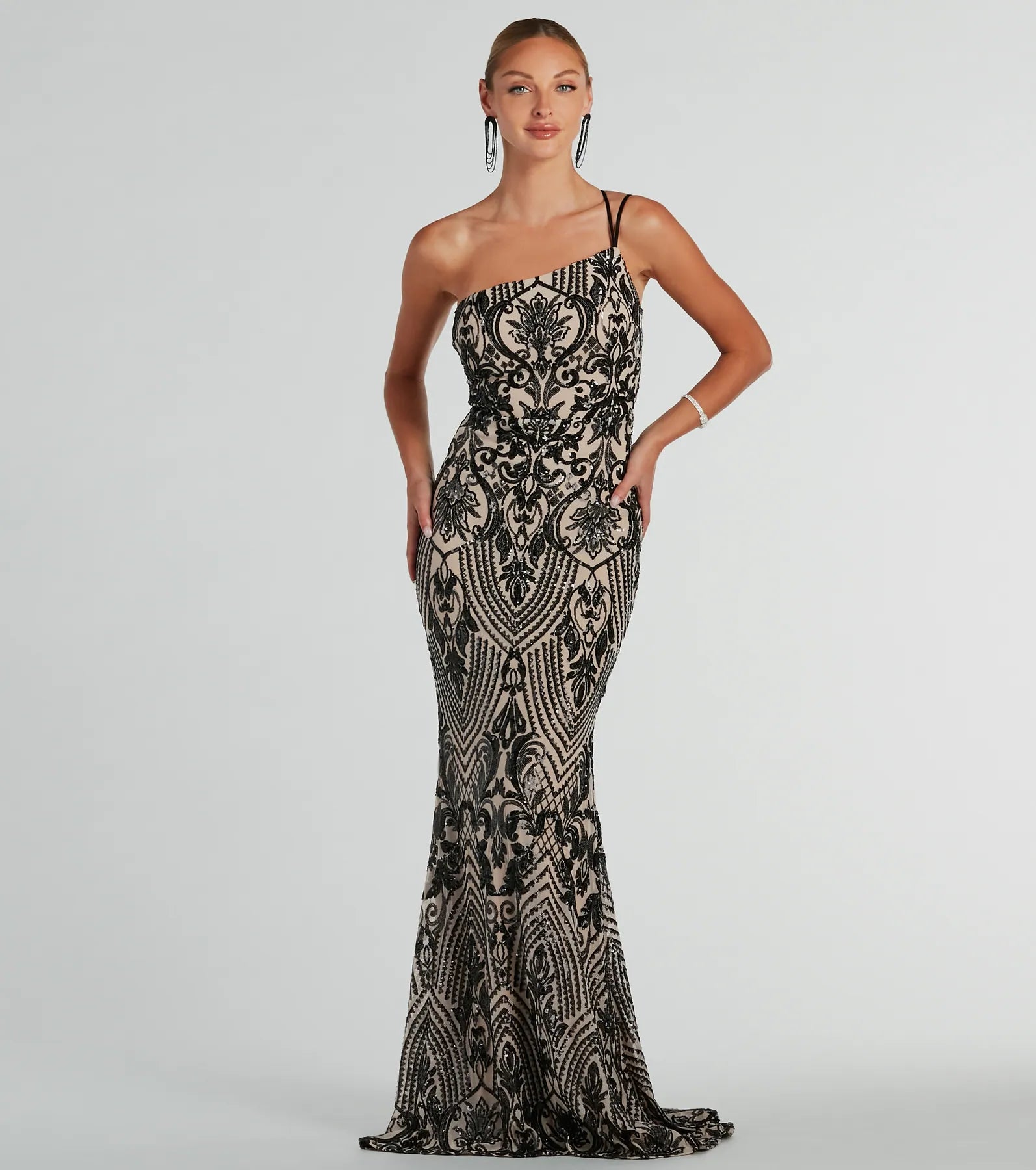 Sheath Dresses for Sophisticated -Chic wrap dress for holiday dinners-Sarah One-Shoulder Mermaid Sequin Formal Dress