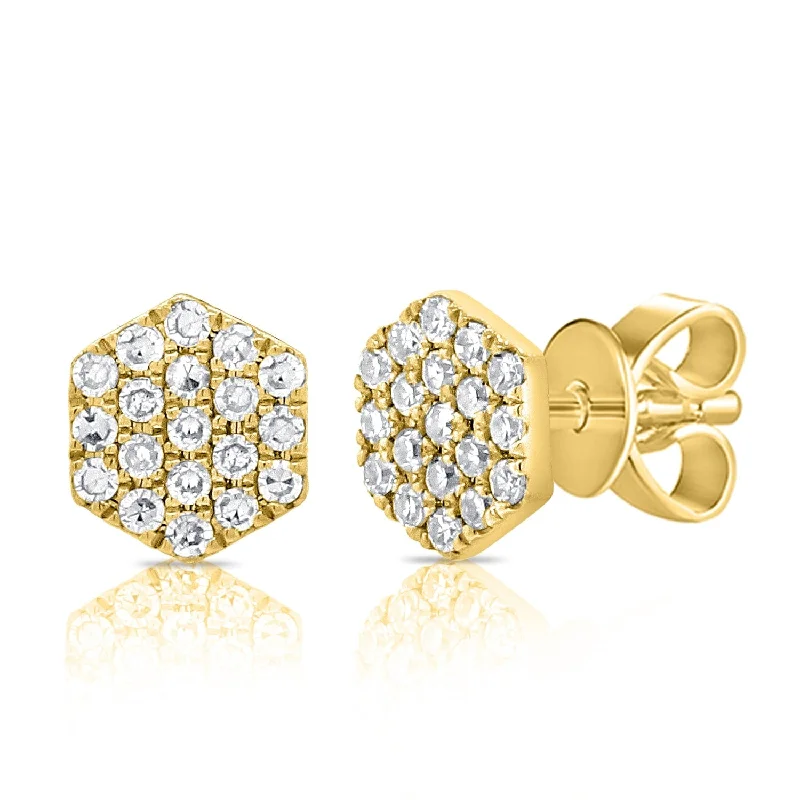 Stud Earrings for Office Wear -Joelle Collection Hexagon Diamond Stud Earrings 14K Gold