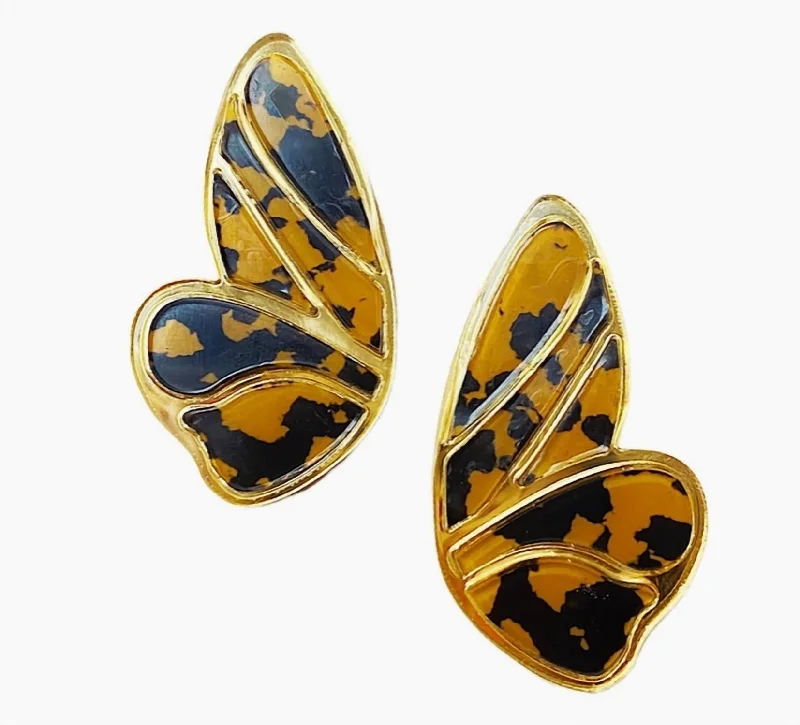 Drop Earrings for Birthday Celebration -Tortoise Butterfly Wing Earrings In Brown/gold